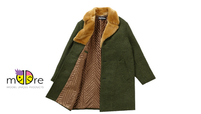 Supreme Fur Collar Car Coat Green Houndstooth